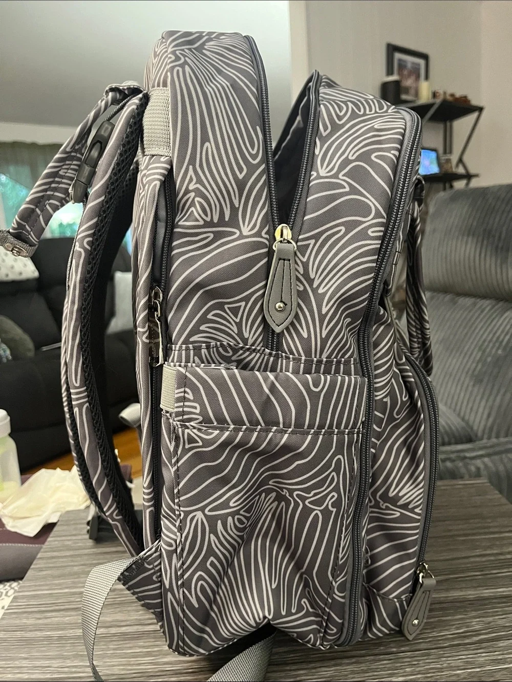 BabbleRoo light grey and white diaper bag